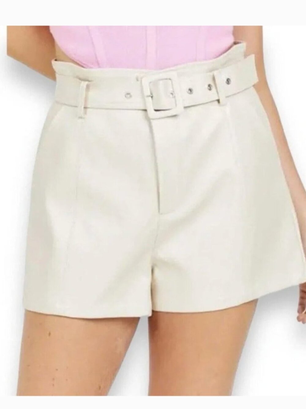 Altar'd State Cream High-Waist Belted Faux Leather Shorts